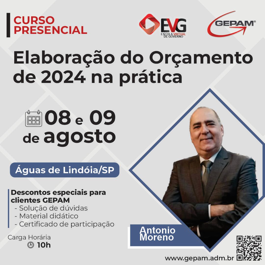 Curso Presencial (Águas de Lindóia/SP) – Elaboração do Orçamento de 2024 na prática | 106