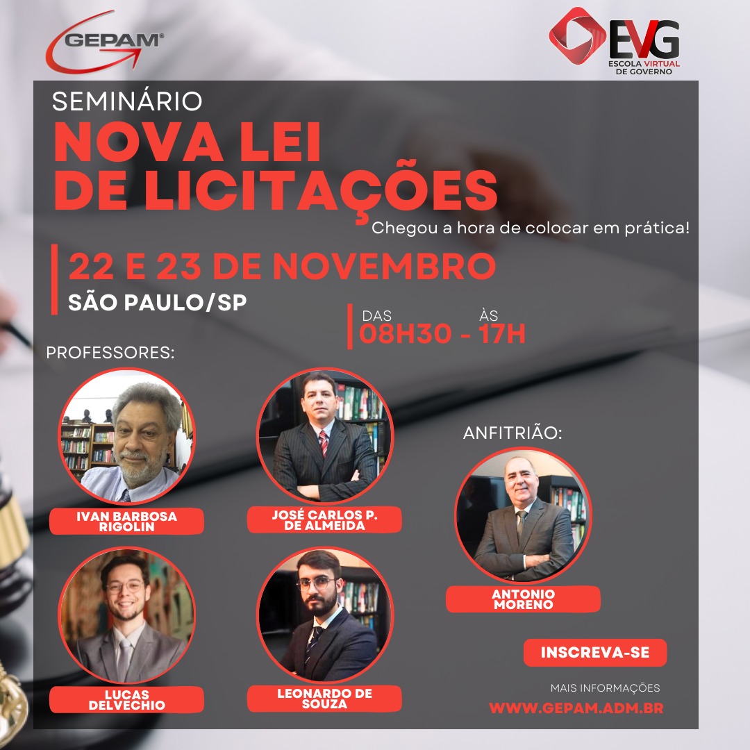 Curso Presencial – Seminário da Nova Lei de Licitações: Chegou a hora de colocar em Prática (São Paulo/SP) | 127