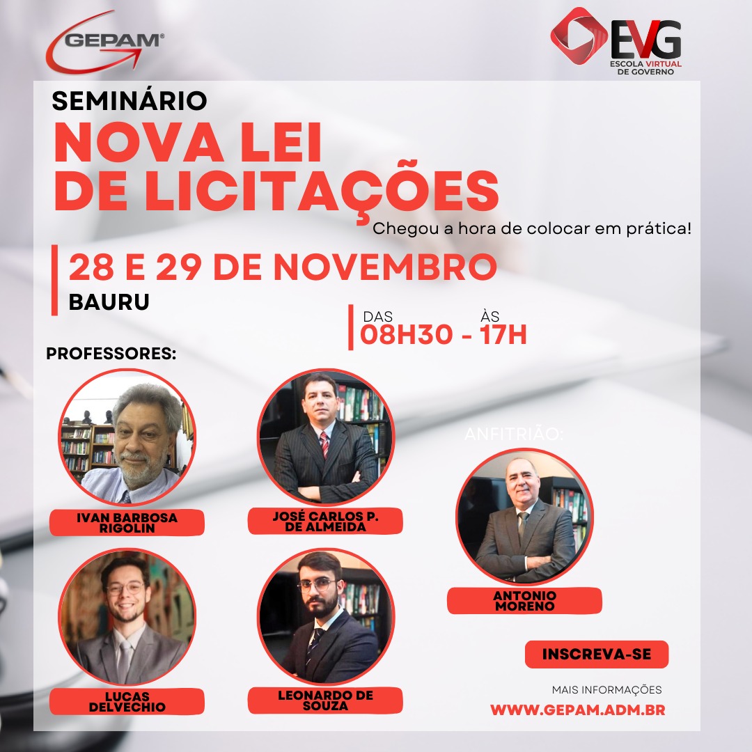 Curso Presencial – Seminário da Nova Lei de Licitações: Chegou a hora de colocar em Prática (Bauru/SP) | 129