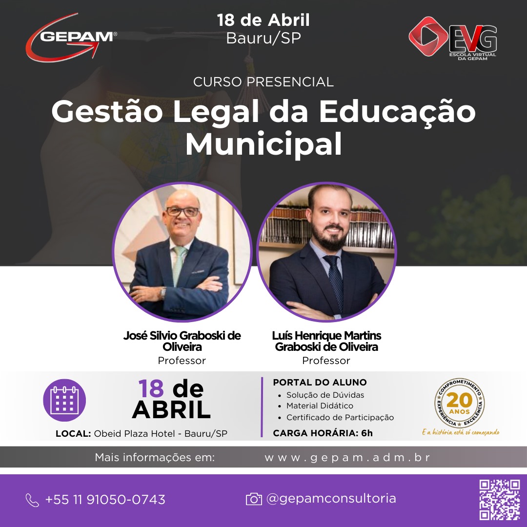Curso Presencial (Bauru/SP) – Gestão Legal da Educação Municipal | 160