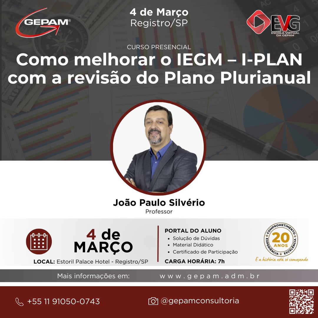 Curso Presencial (Registro/SP) – Como melhorar o IEGM – I-PLAN com a revisão do Plano Plurianual | 147