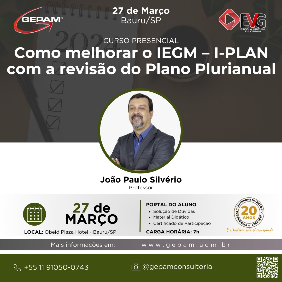 Curso Presencial (Bauru/SP) – Como melhorar o IEGM – I-PLAN com a revisão do Plano Plurianual | 154