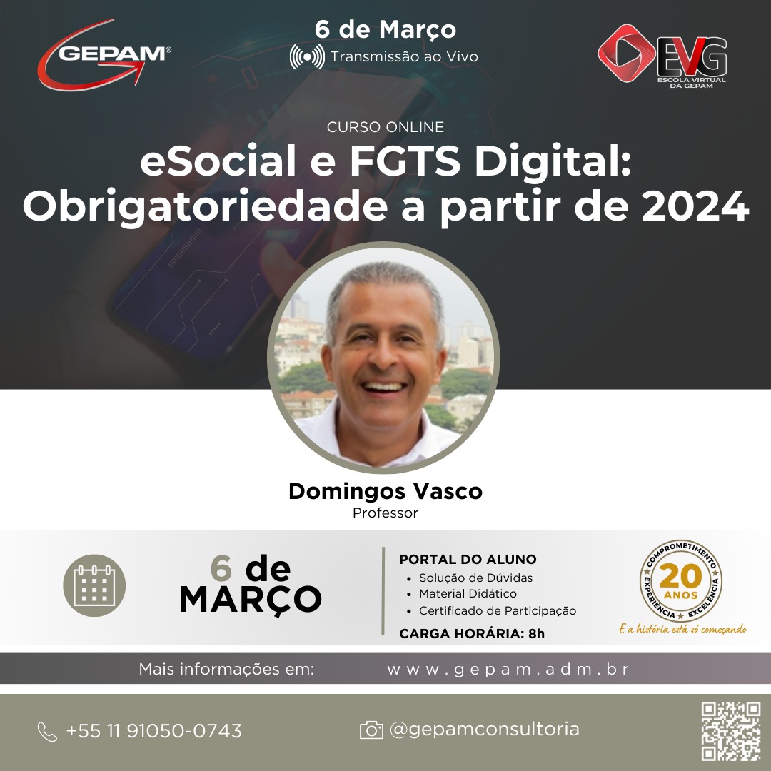 Curso Online – eSocial e FGTS Digital: Obrigatoriedade a partir de 2024 | 149