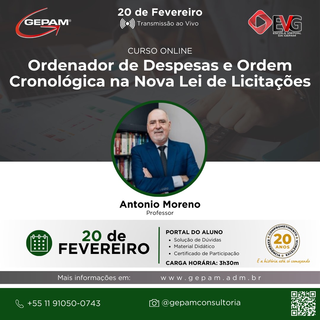 Curso Online – Ordenador de Despesas e Ordem Cronológica na Nova Lei de Licitações | 142