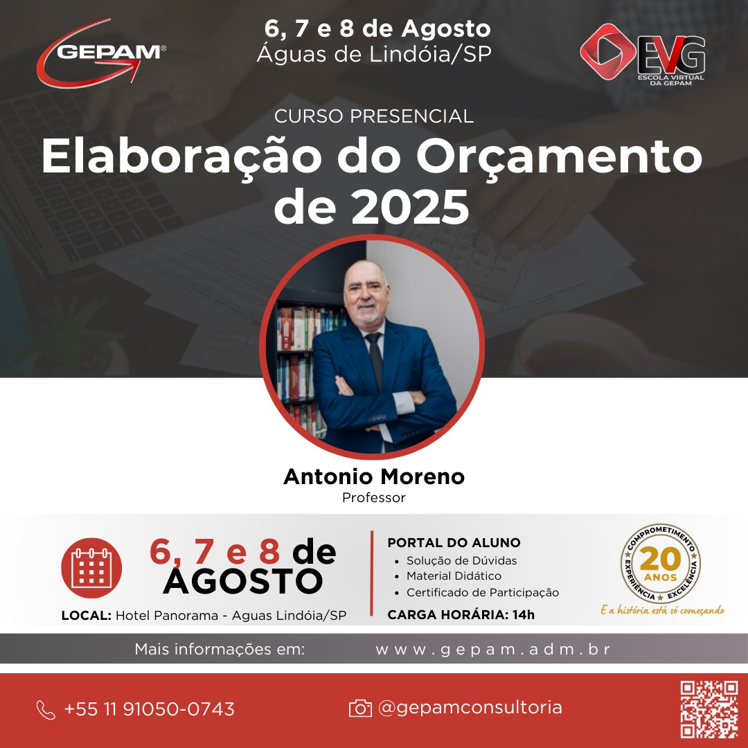 Curso Presencial (Águas de Lindóia/SP) – Elaboração do Orçamento de 2025 | 177