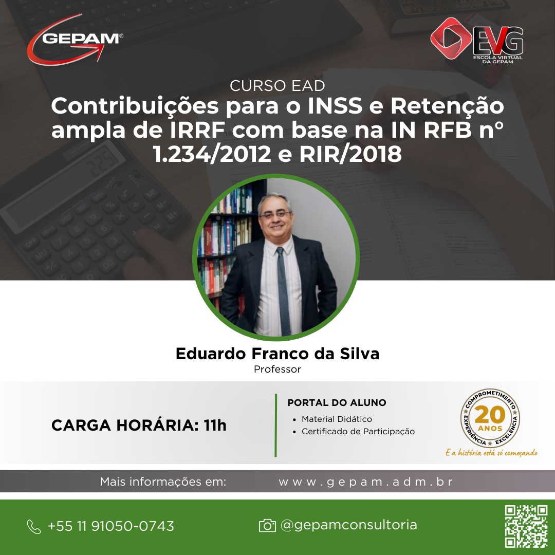 Curso Online sobre Contribuições para o INSS e Retenção ampla de IRRF com base na IN RFB n° 1.234/2012 e RIR/2018 | 67