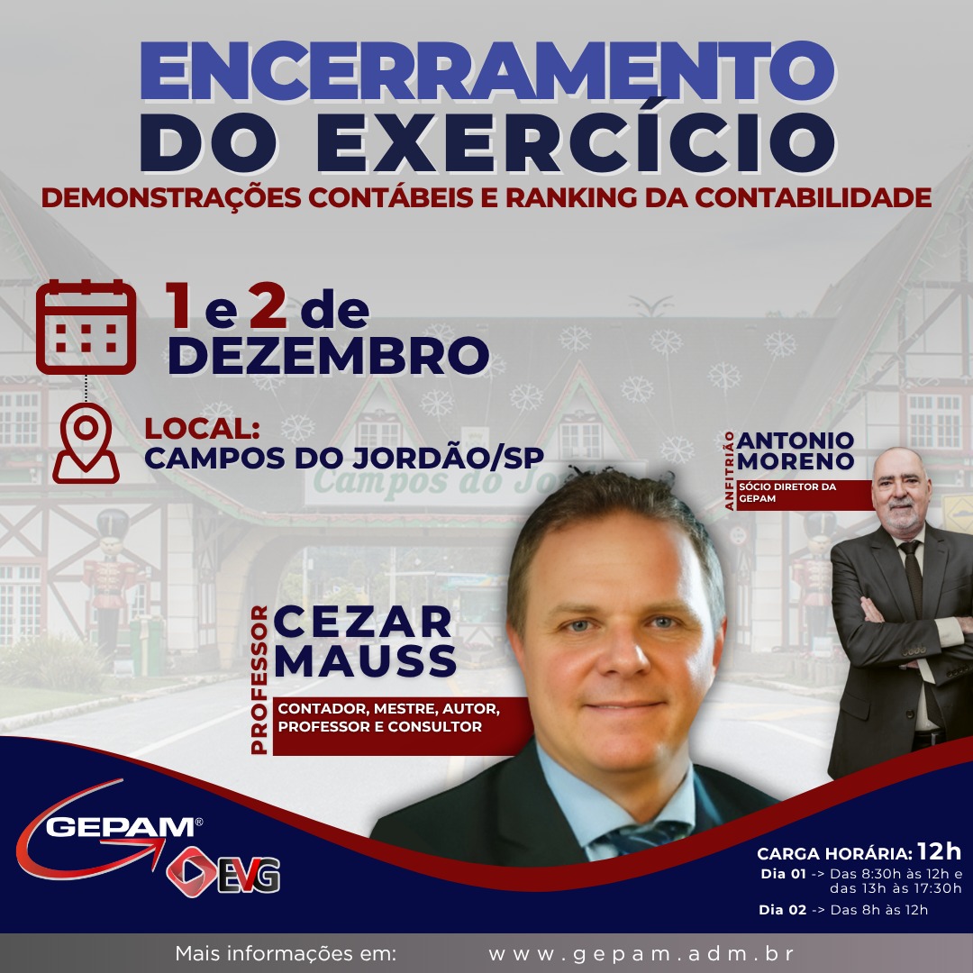 Curso Presencial (Campos do Jordão/SP) – Procedimentos de Encerramento do Exercício: Demonstrações Contábeis e Ranking da Contabilidade