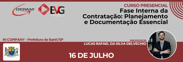 Curso Presencial (In company para Prefeitura de Bariri/SP) - Fase Interna da Contratação: Planejamento e Documentação Essencial | 240