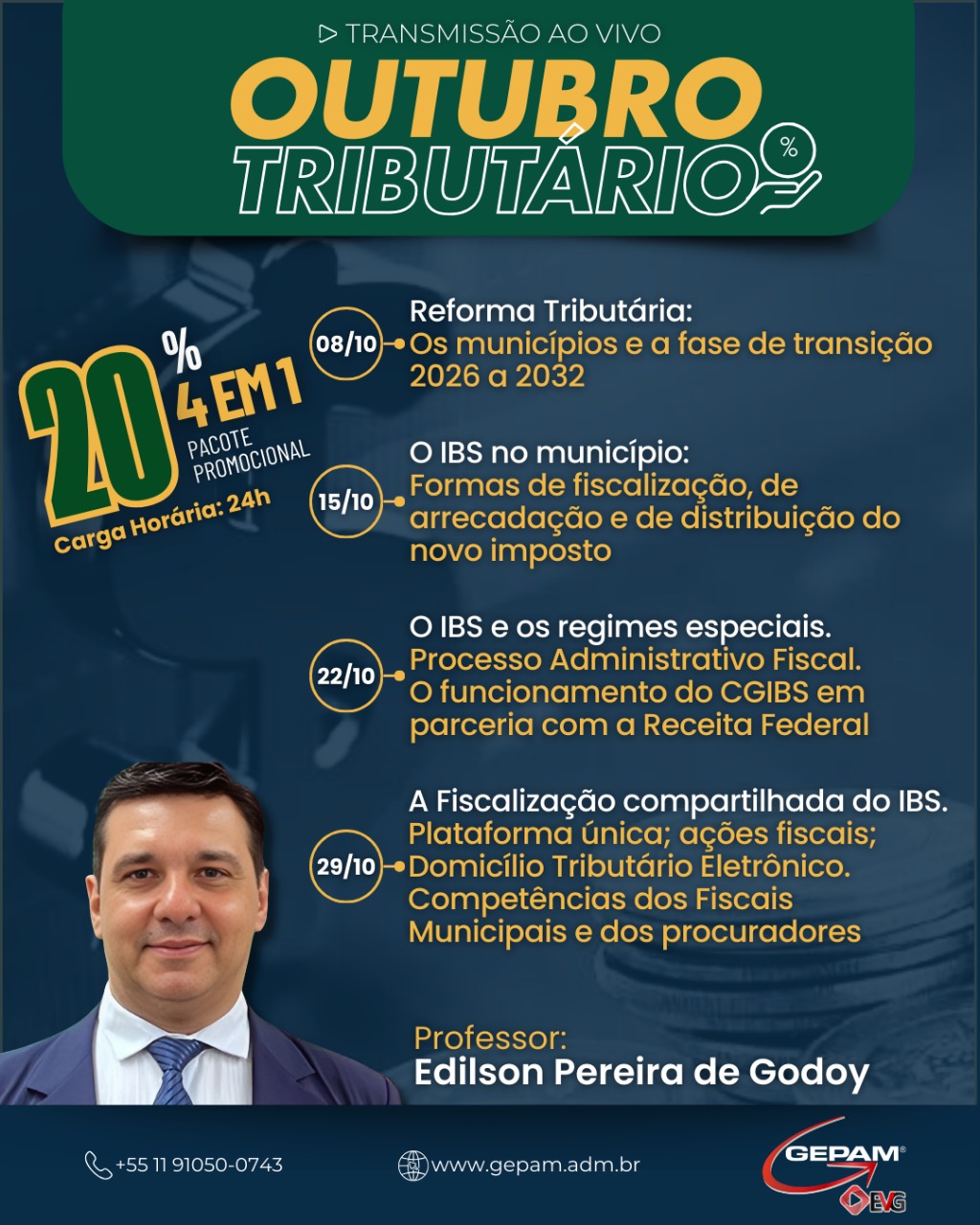 Outubro Tributário | Cursos Online Intensivos: Tudo o que você precisa saber sobre a Reforma Tributária, e os impactos nos municípios (Pacote 4 em 1)